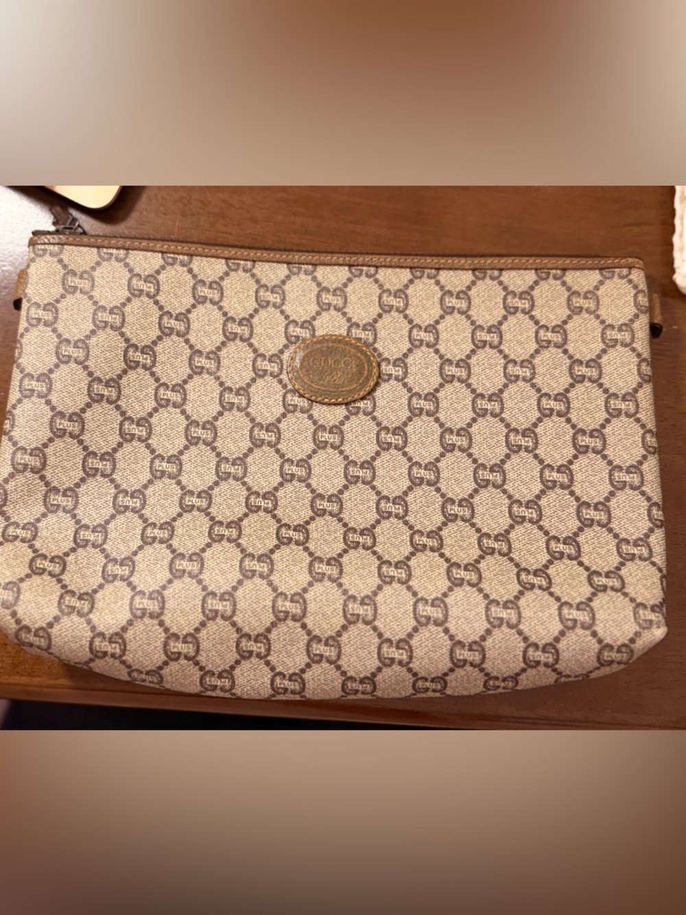 Monogram Canvas Zip Pouch in Beige and Brown